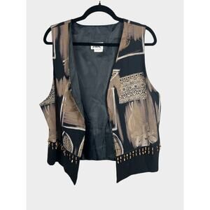 Jo Hardin Vintage Beaded Rayon Open Vest Size 16 Made USA Boho Artwear